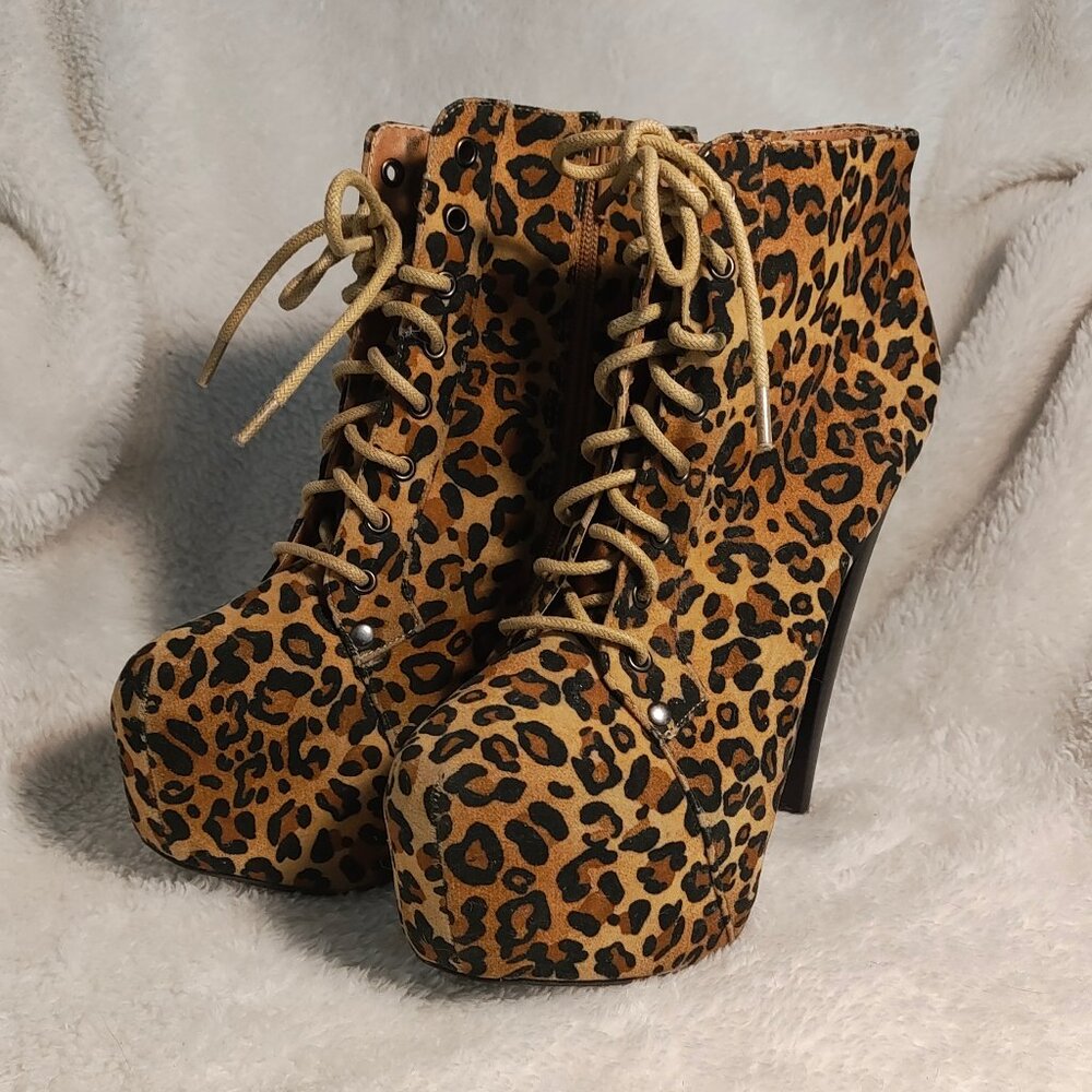 Paper Fox Sharlene Animal Print Lace Up Platform Booties 7